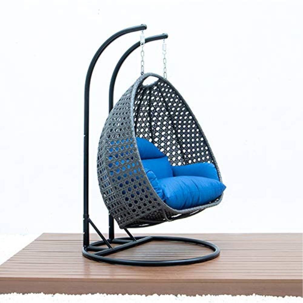 LeisureMod Charcoal Wicker Hanging 2 person Egg Swing Chair