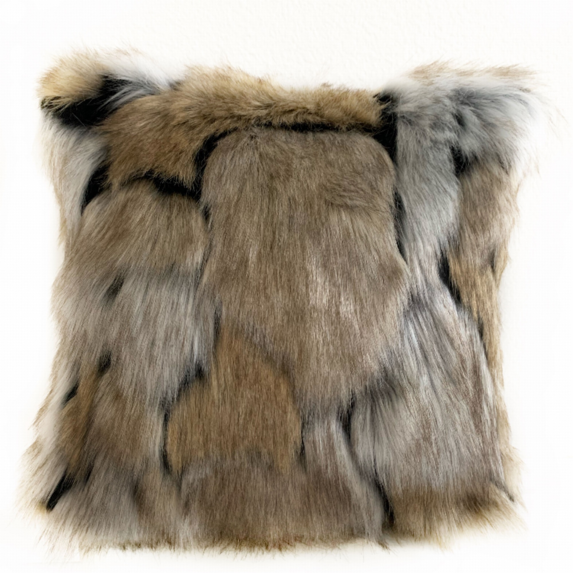 Plutus Brands Plutus Taupe, Black Wild Wolf Animal Faux Fur Luxury Throw Pillow