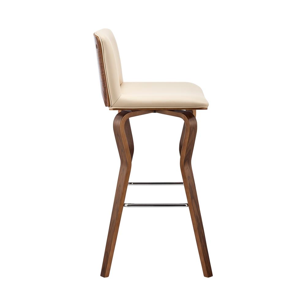 Armen Living Gerty 30" Swivel Cream Faux Leather and Walnut Wood Bar Stool