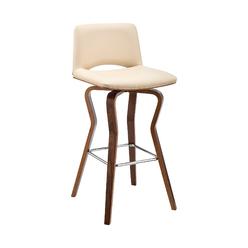 Armen Living Gerty 30" Swivel Cream Faux Leather and Walnut Wood Bar Stool