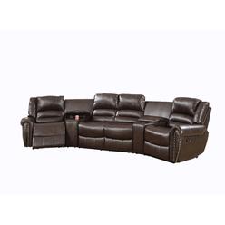 Benzara Bonded Leather Motional Home Theater 5 Piece Sectional Brown