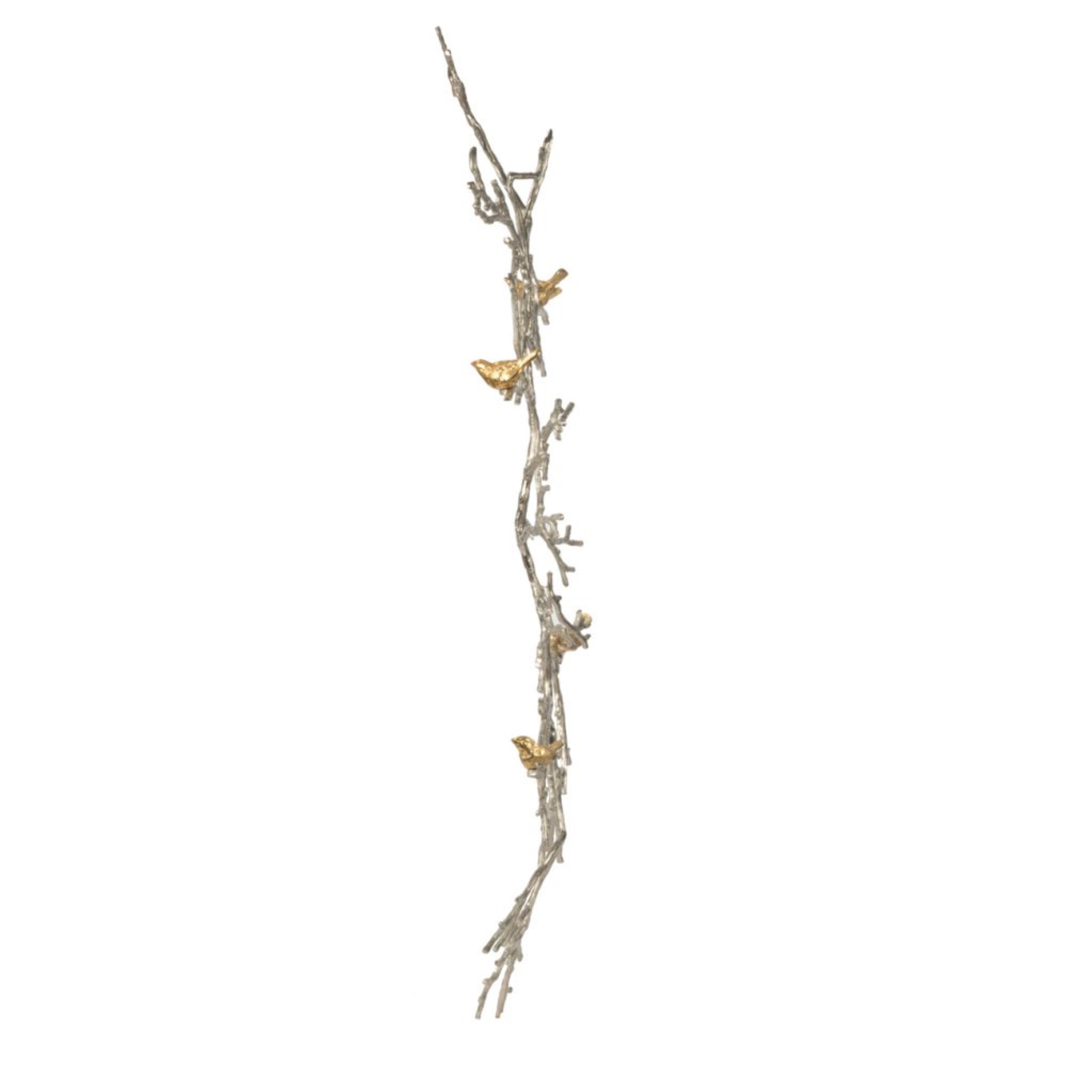 Benzara Branch Shape Aluminum Wall D‹¨«cor with Four Bird Accents, Gold