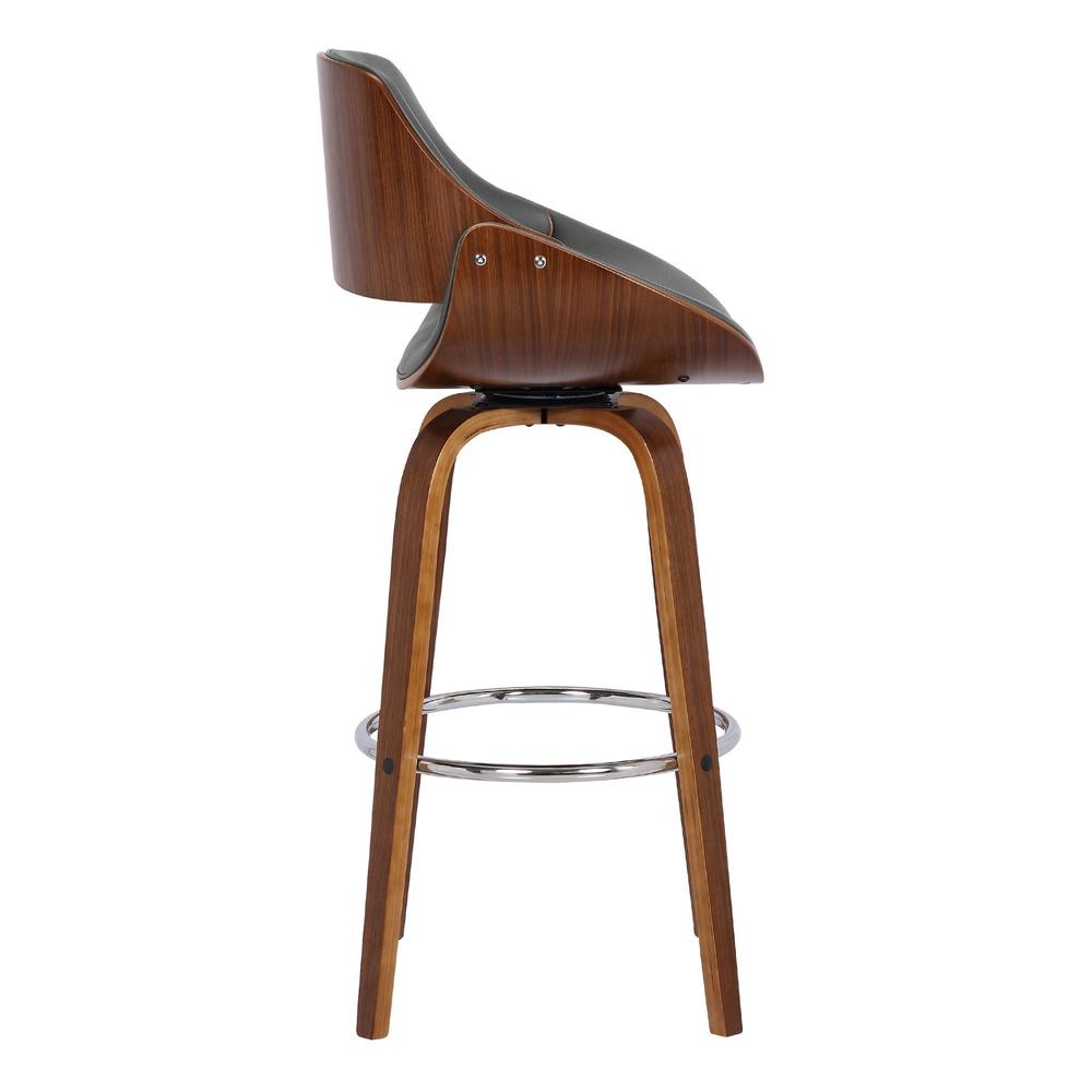 Benjara 26 Inch Leatherette and Wooden Swivel Barstool, Brown and Gray