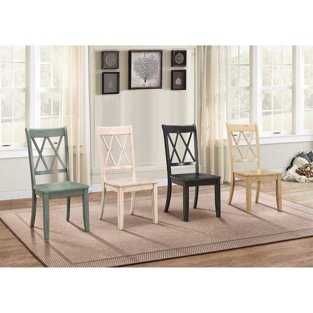 Benzara Pine Veneer Side Chair With Double X Cross Back, Teal Blue, Set of 2
