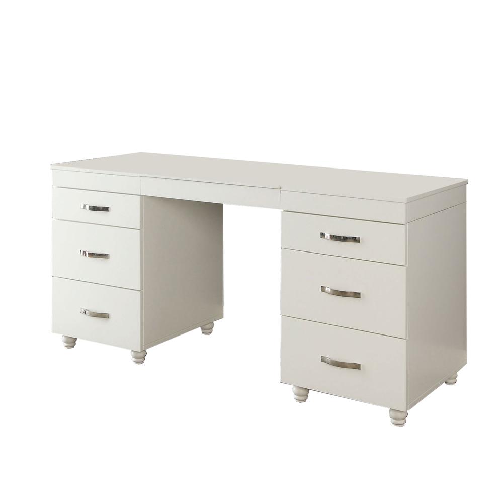Benjara Contemporary 6 Drawer Vanity Desk with Lift Top Mirror, White