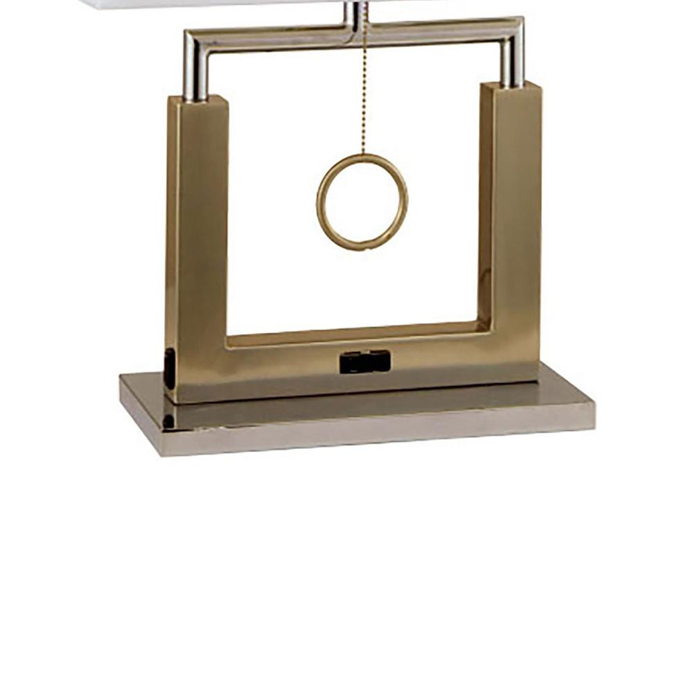 Benjara Table Lamp with Square Shaped Body and Pull chain Switch, Gold and Silver