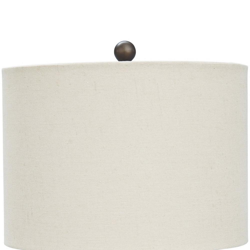 Benjara Armillary Metal Base Table Lamp with fabric Shade, White and Bronze