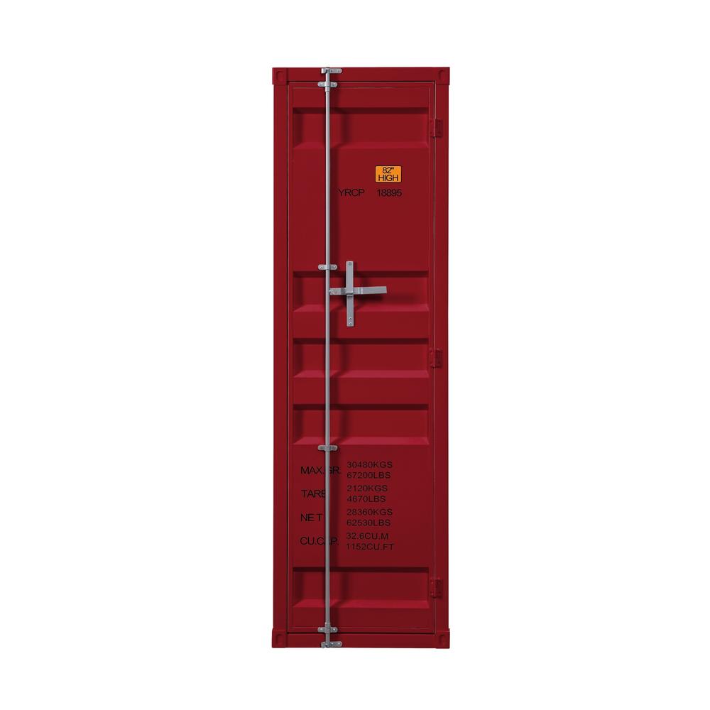 Benjara Single Door Wardrobe with Double Storage Compartment and Cremone Bolt, Red