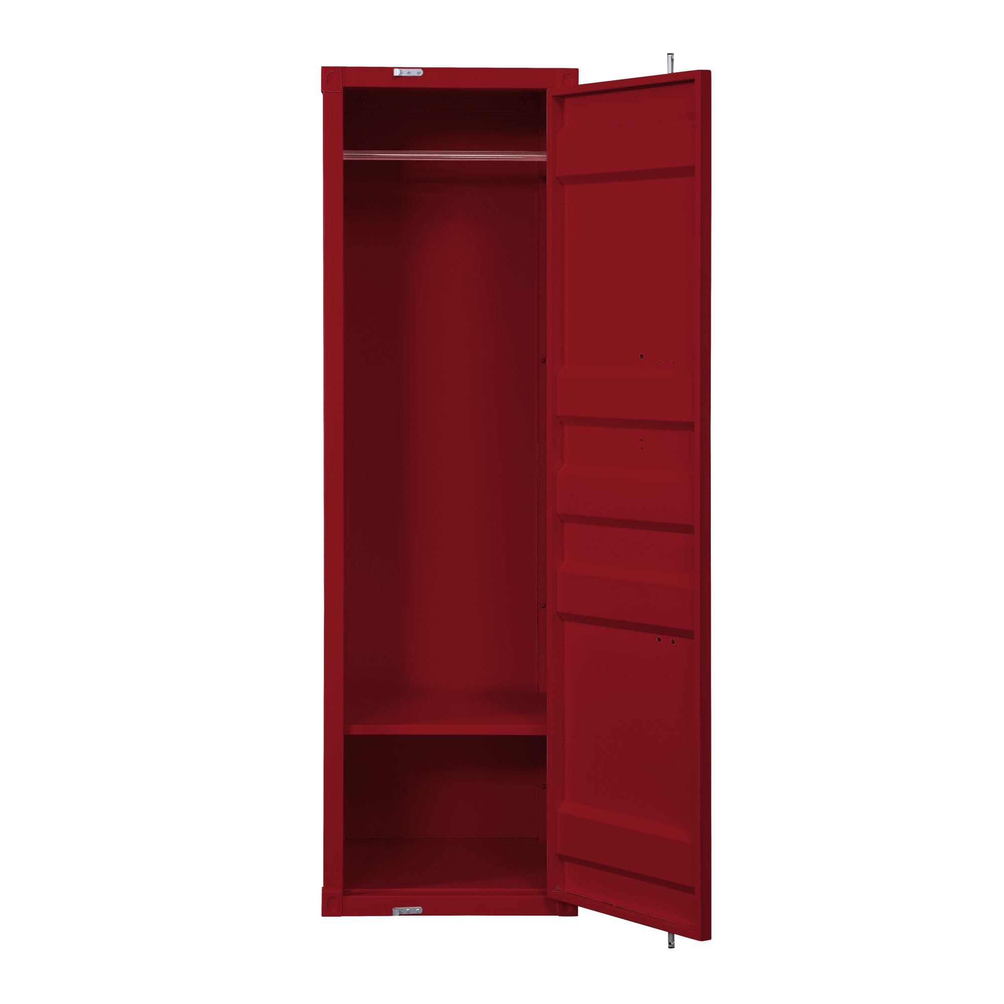 Benjara Single Door Wardrobe with Double Storage Compartment and Cremone Bolt, Red