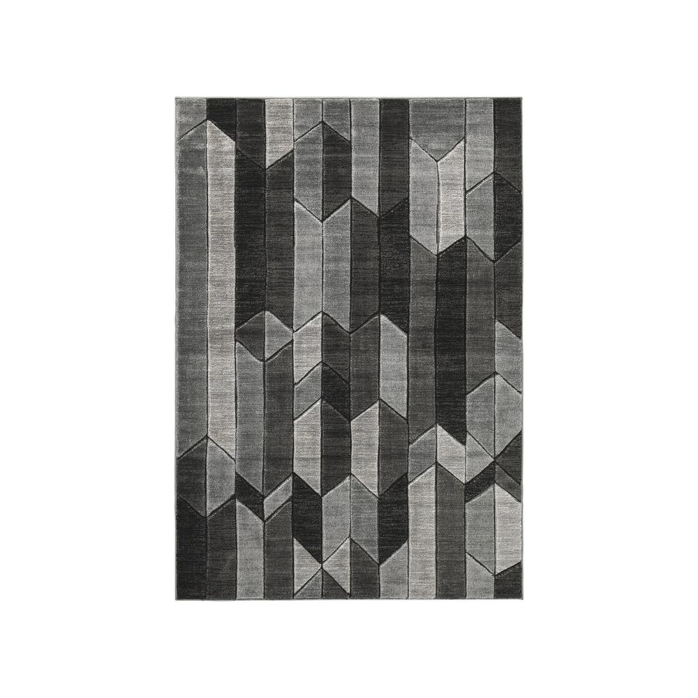 Benjara Machine Woven Rug with Multidimensional Design, Medium, Black and Gray