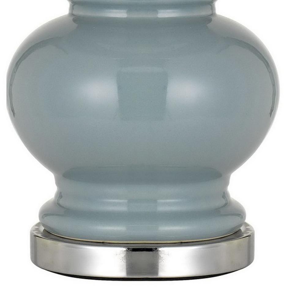 Benjara 27" Ceramic Table Lamp with Hardback Style Shade, Gray and Blue