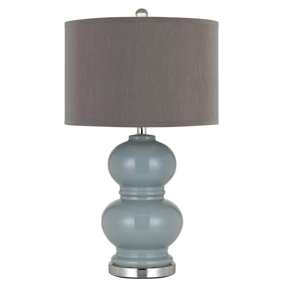 Benjara 27" Ceramic Table Lamp with Hardback Style Shade, Gray and Blue
