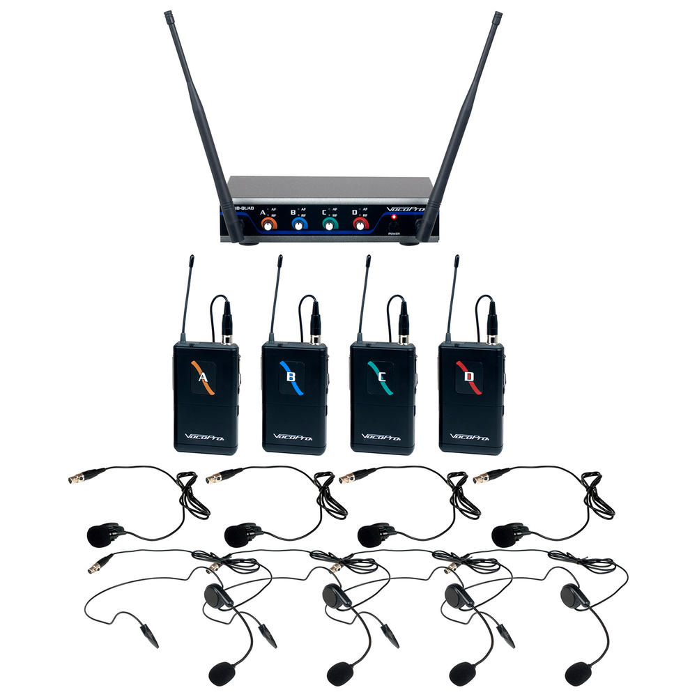 VocoPro Digital-QUAD-B3 - Four Channel Wireless Headset & lapel Mic System "Mic-on-Chip" Technology