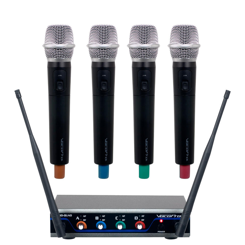 VocoPro Digital-QUAD-H4 - Four Channel Wireless Handheld Microphone System "Mic-on-Chip" Technology