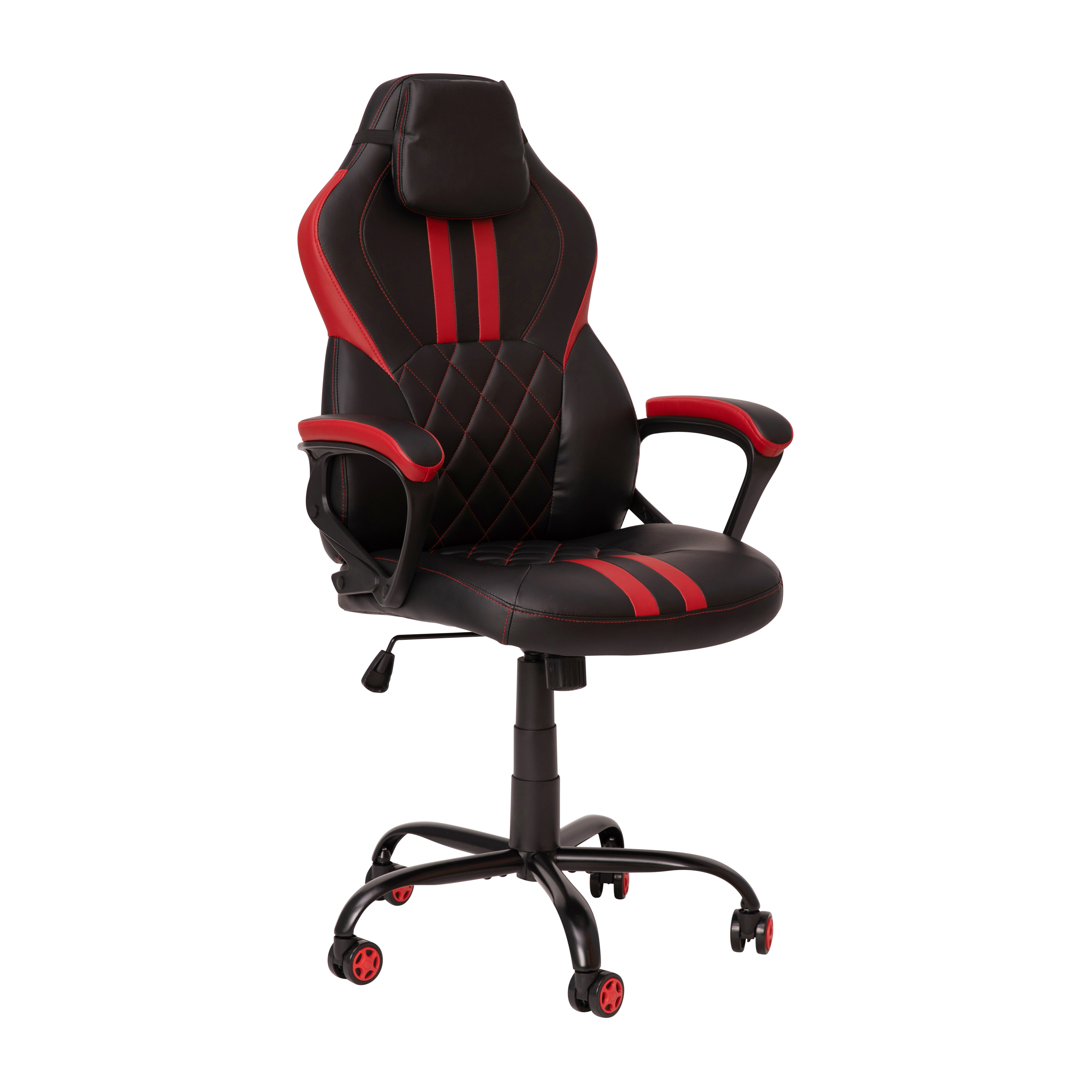 Flash Furniture Ergonomic Office Computer Chair - Adjustable Black and Red Designer Gaming Chair - 360 Swivel - Red Dual Wheel Casters