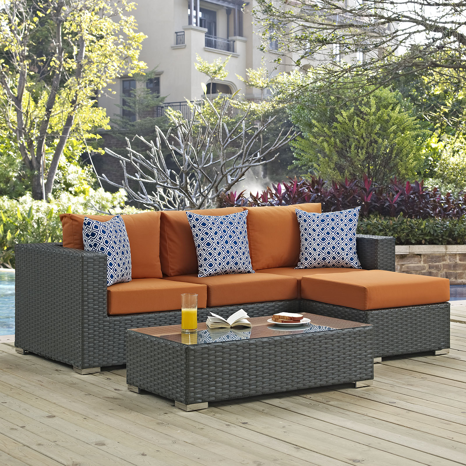 Modway Sojourn 3 Piece Outdoor Patio Sunbrella Sectional Set - Canvas Tuscan
