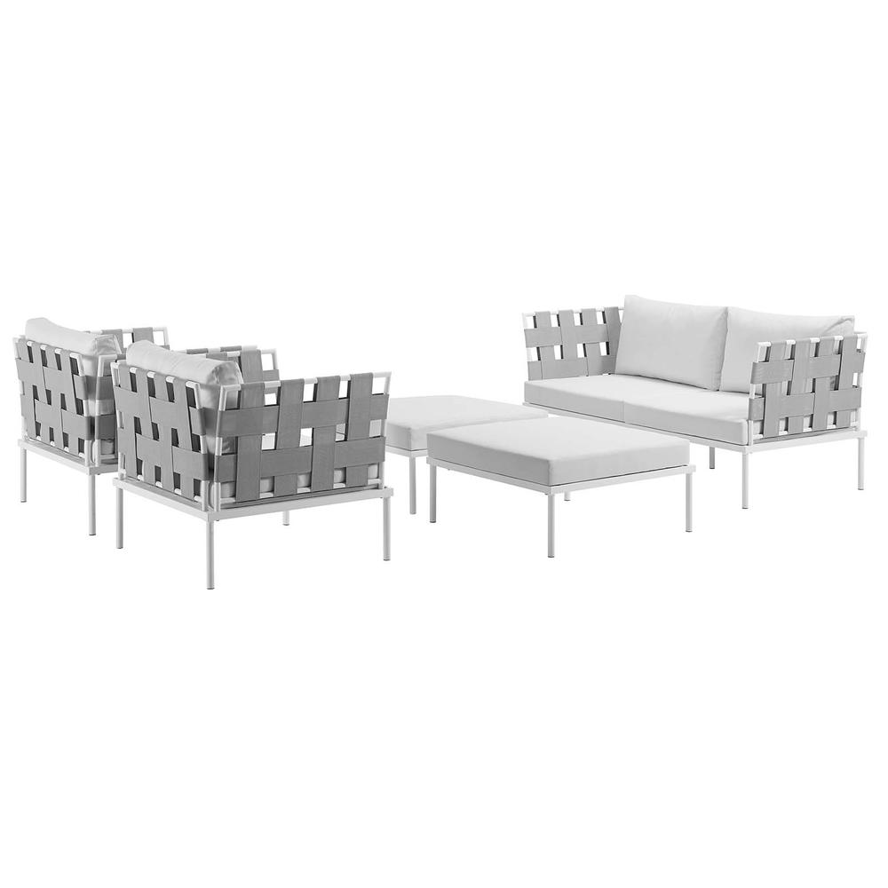 Modway Harmony 5 Piece Outdoor Patio Aluminum Sectional Sofa Set - White White