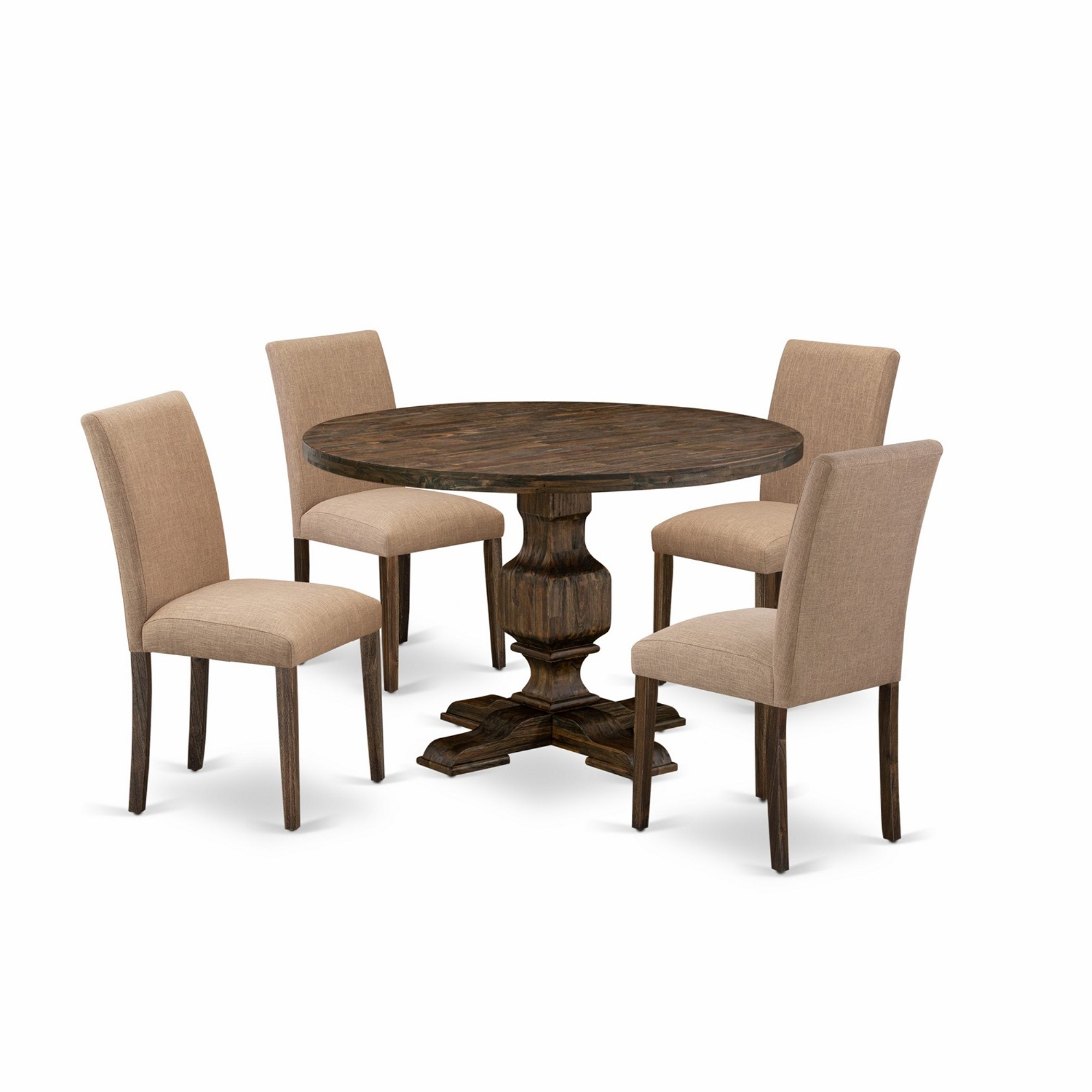 East West Furniture I3AB5-747 5Pc Dining Set - Round Table and 4 Parson Chairs - Distressed Jacobean Color
