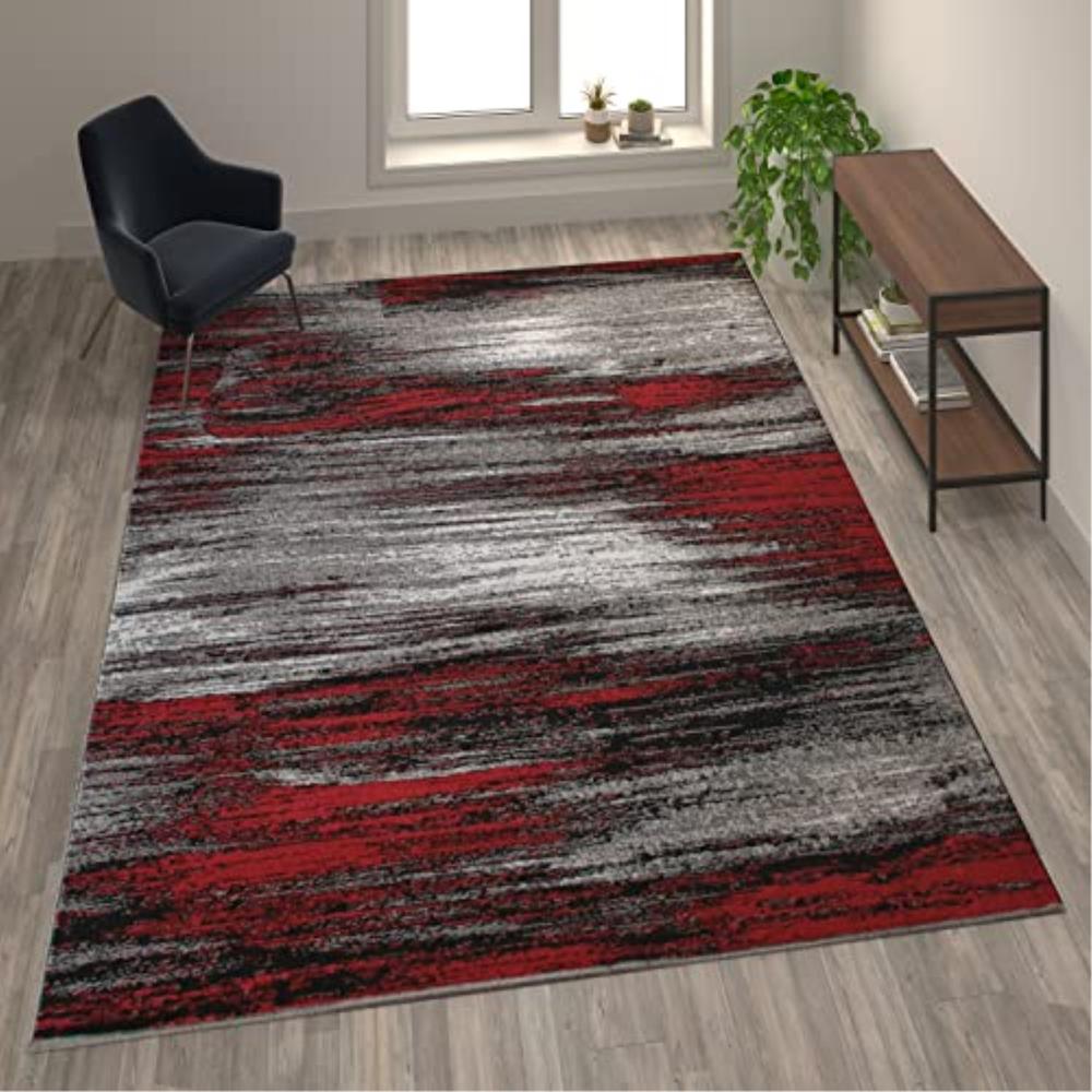Flash Furniture Rylan Collection 8' x 10' Red Scraped Design Area Rug - Olefin Rug with Jute Backing - Living Room, Bedroom, Entryway