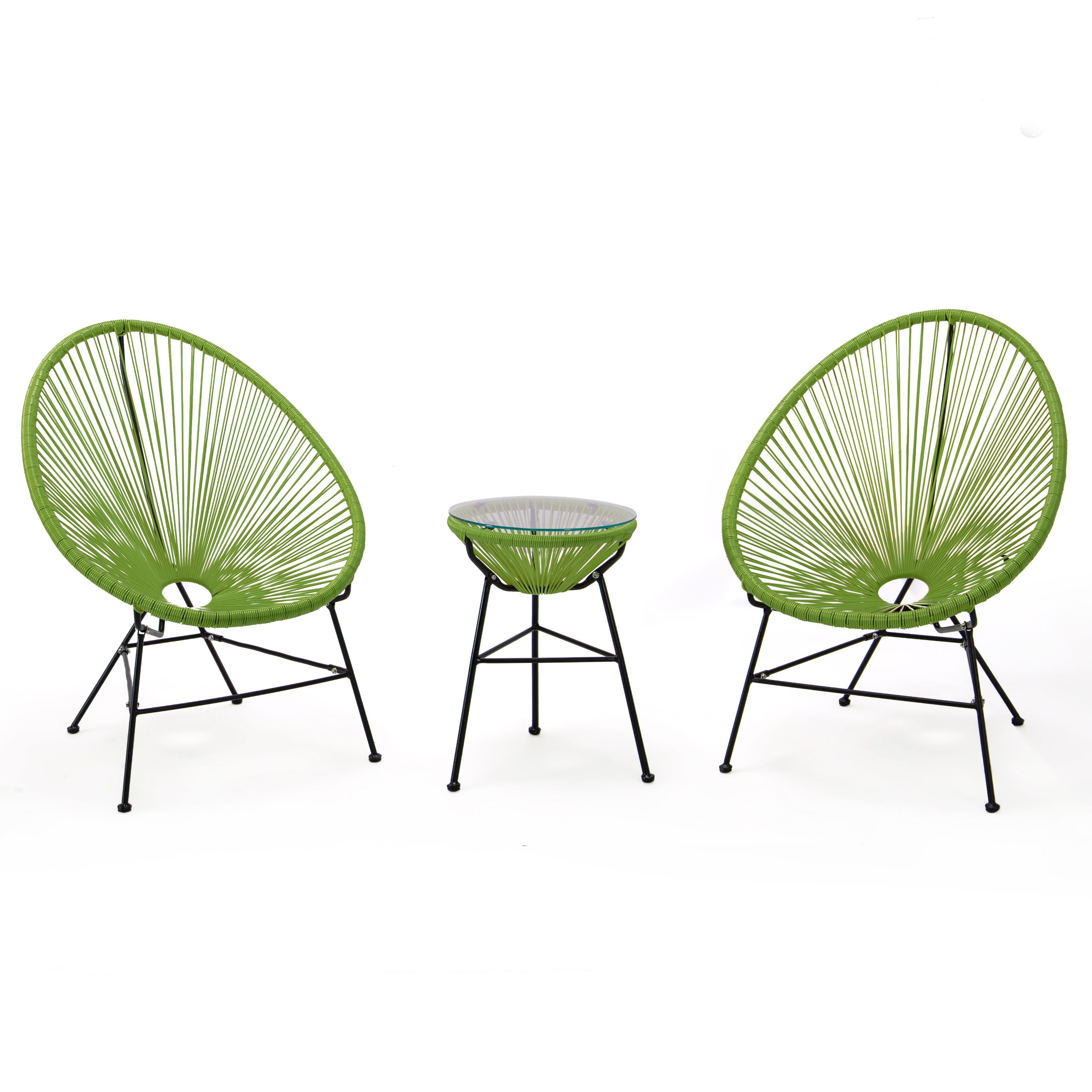 LeisureMod Montara Modern 3 Piece Outdoor Acapulco Lounge Patio Set with Glass Top Table-Light Green