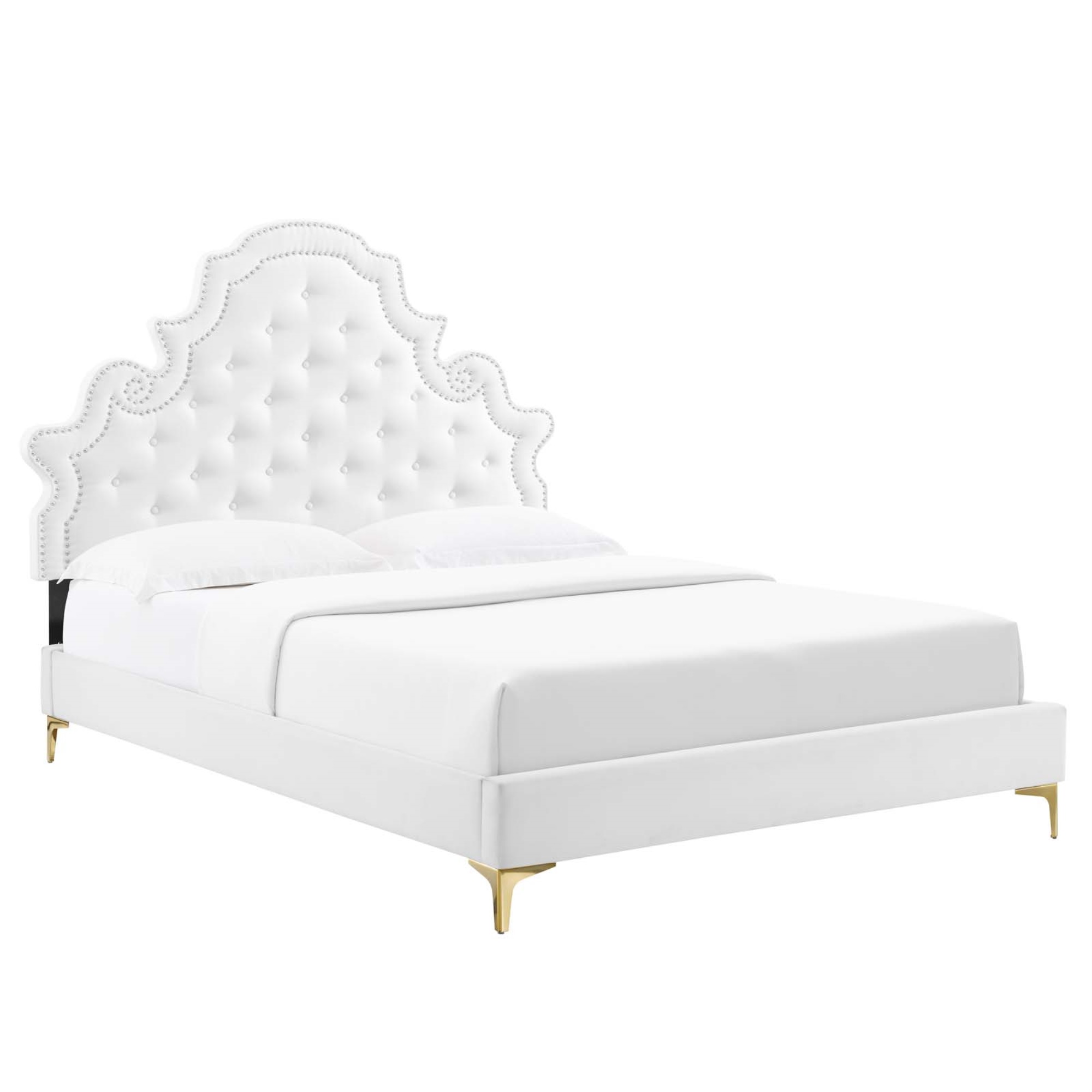Modway Gwyneth Tufted Performance Velvet Full Platform Bed - White MOD-6757-WHI