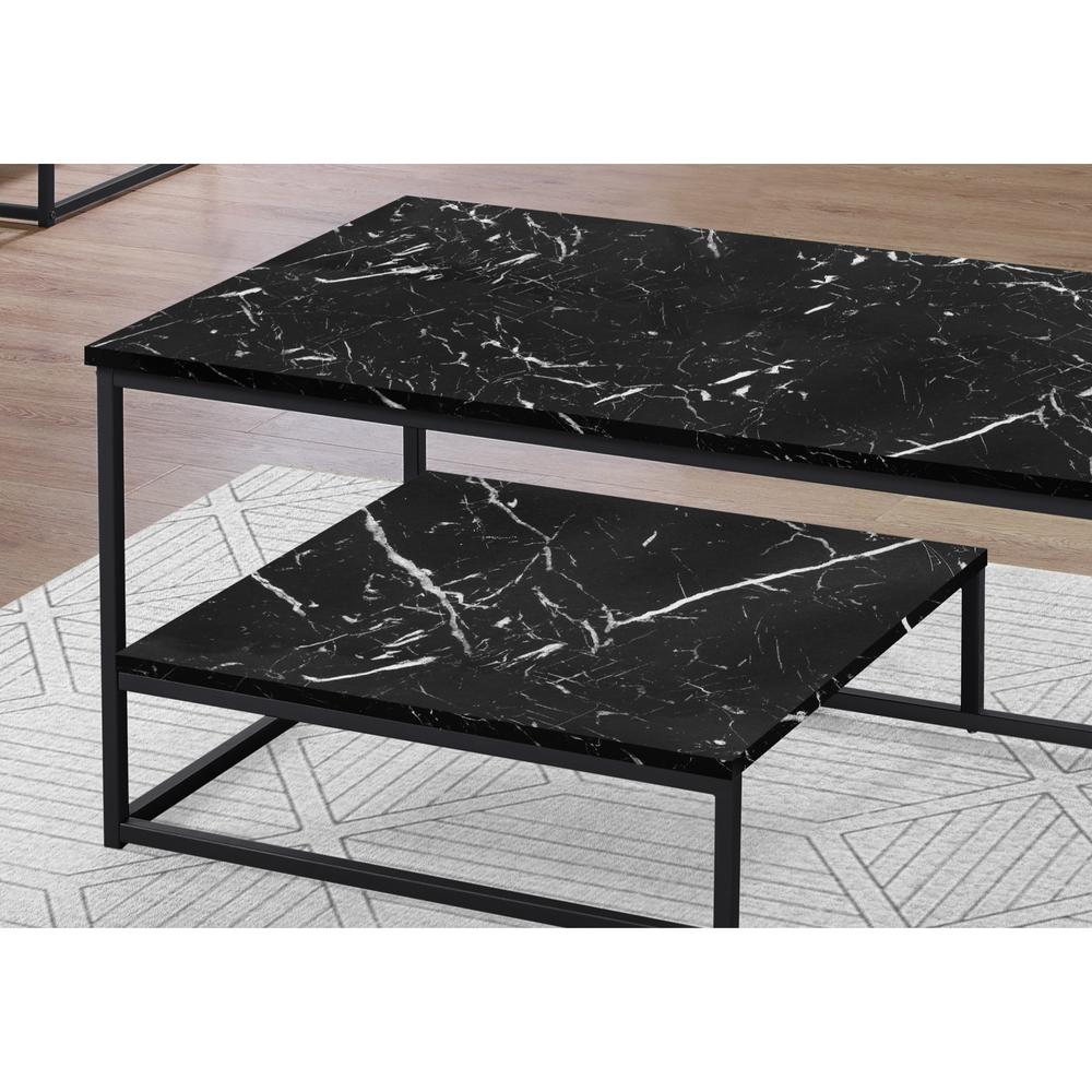Monarch Specialties Table Set, 3Pcs Set, Coffee, End, Side, Accent, Living Room, Metal, Laminate, Black Marble Look, Contemporary, Modern