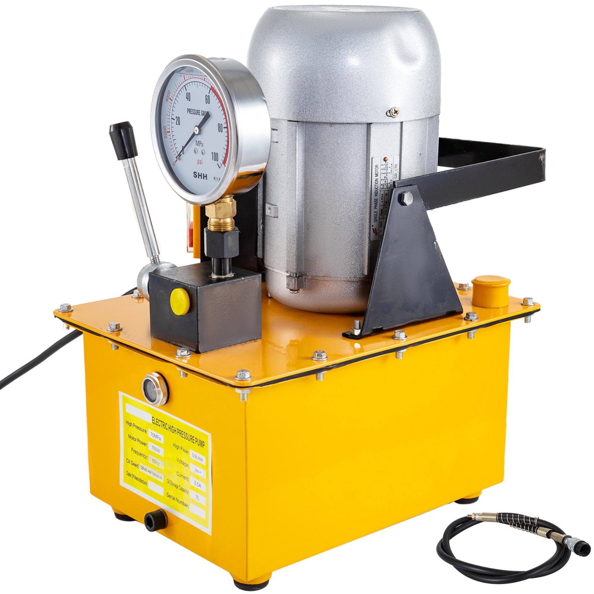VEVOR Electric Hydraulic Pump Single Acting Manual Valve 10000 Psi 7l Oil Capacity