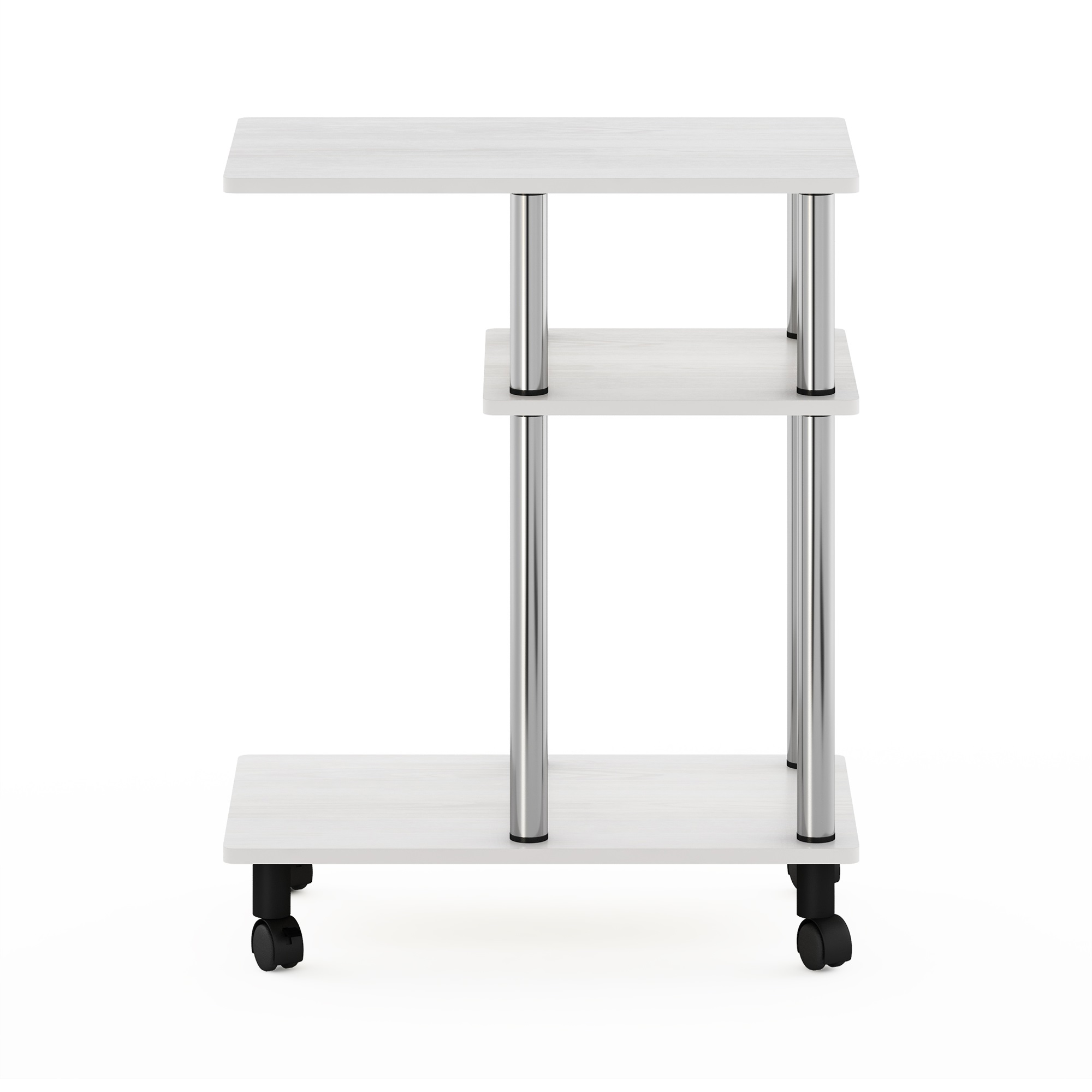 Furinno Turn-N-Tube U Shape Sofa Side Table with Casters, White Oak, Stainless Steel Tubes