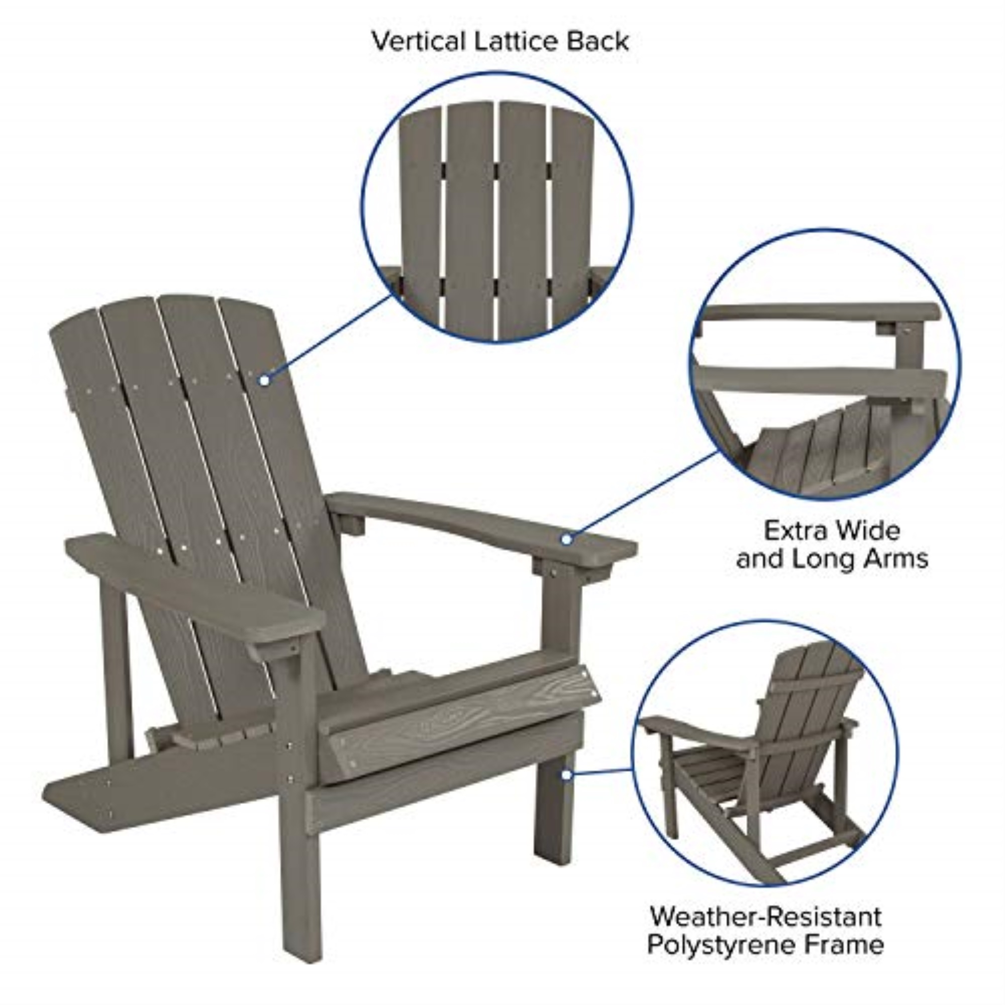 Flash Furniture 5 Piece Charlestown Gray Poly Resin Wood Adirondack Chair Set with Fire Pit - Star and Moon Fire Pit with Mesh Cover