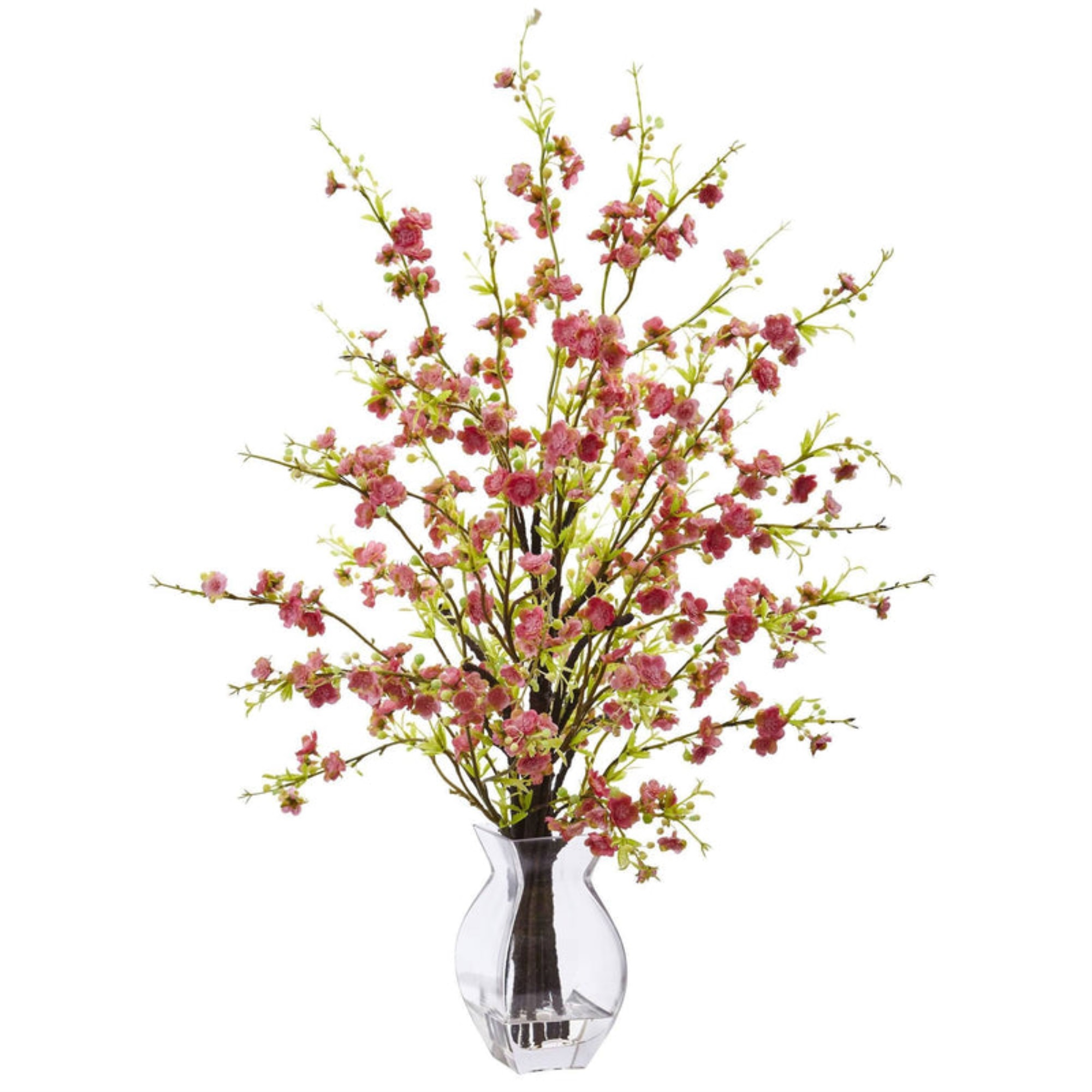 Nearly Natural Cherry Blossom in Glass Vase