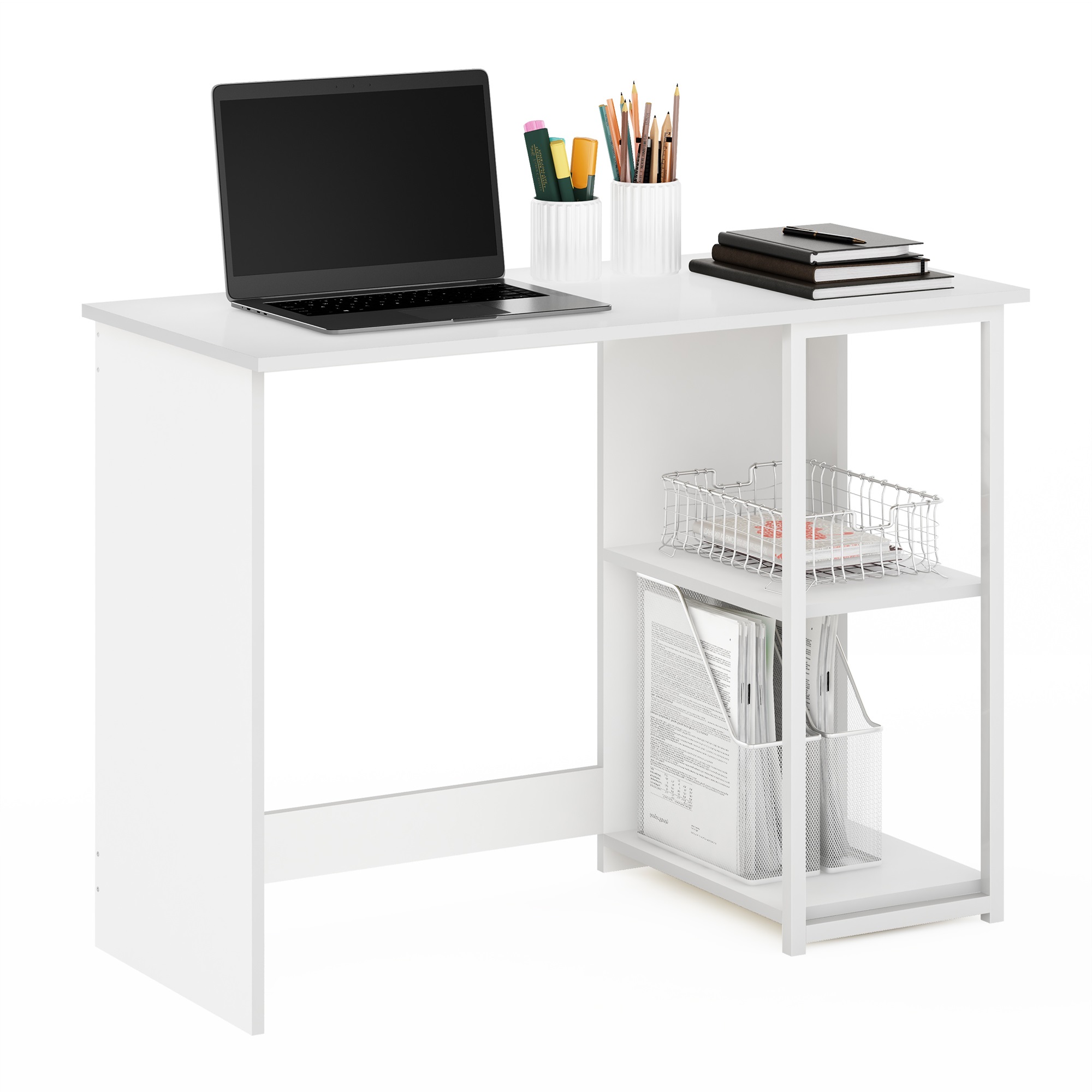 Furinno Camnus Modern Living Computer Desk 40 Inch, Solid White/White