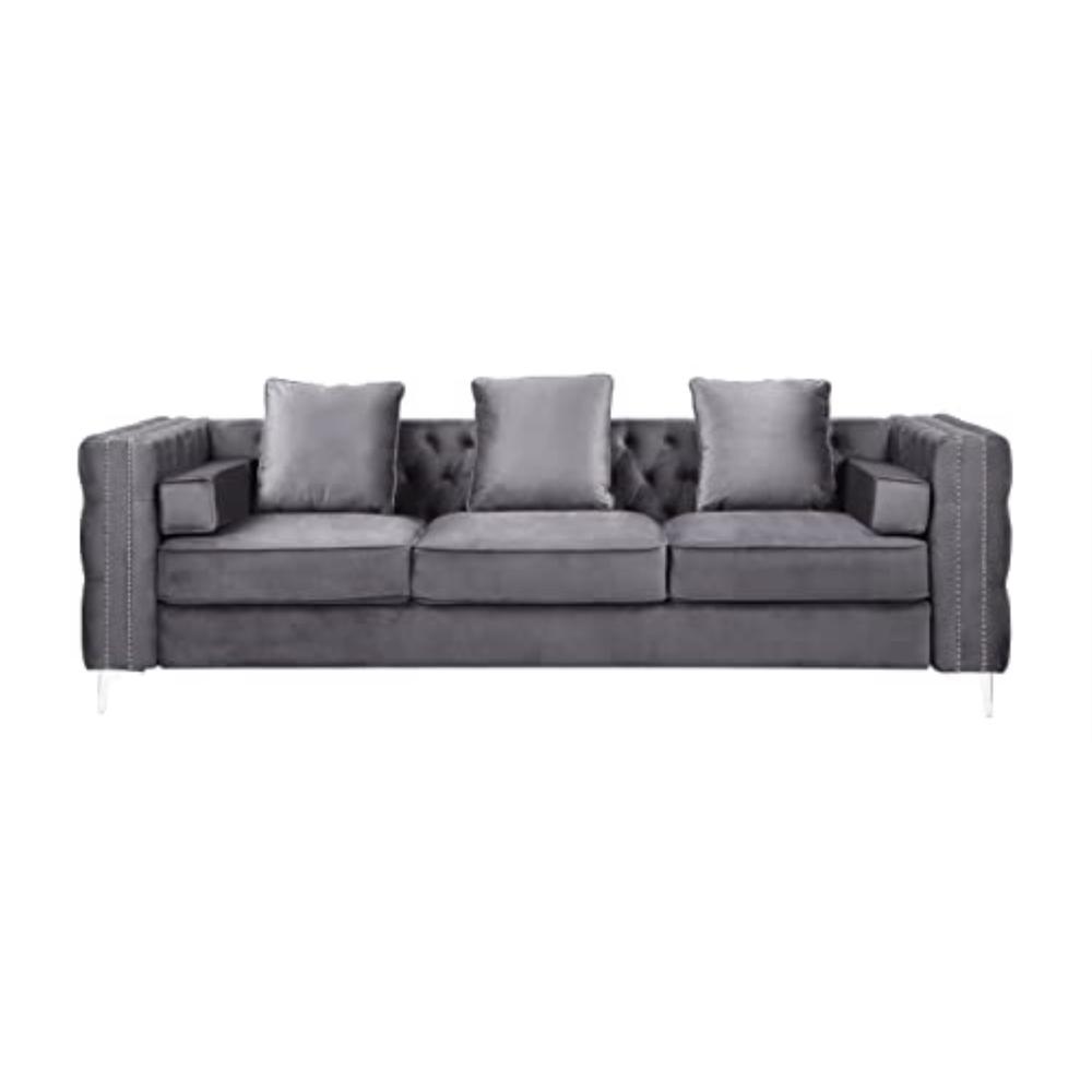 Acme Furniture LV00368 - Sofa w/5 Pillows, Gray Velvet - Bovasis