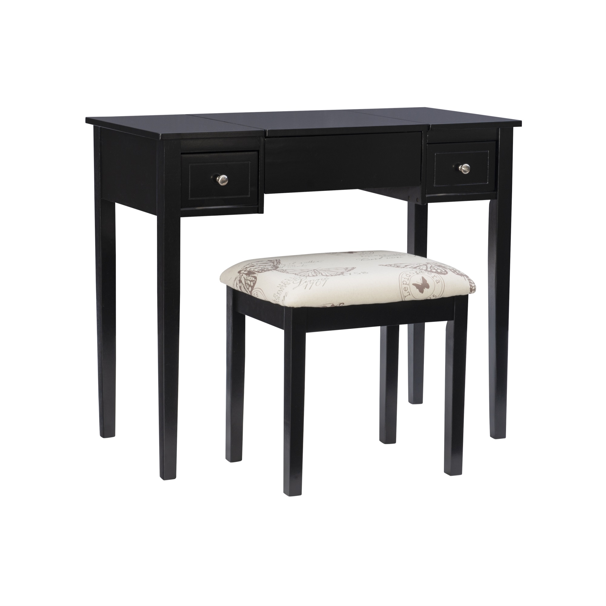 Linon Black Butterfly Vanity and Stool