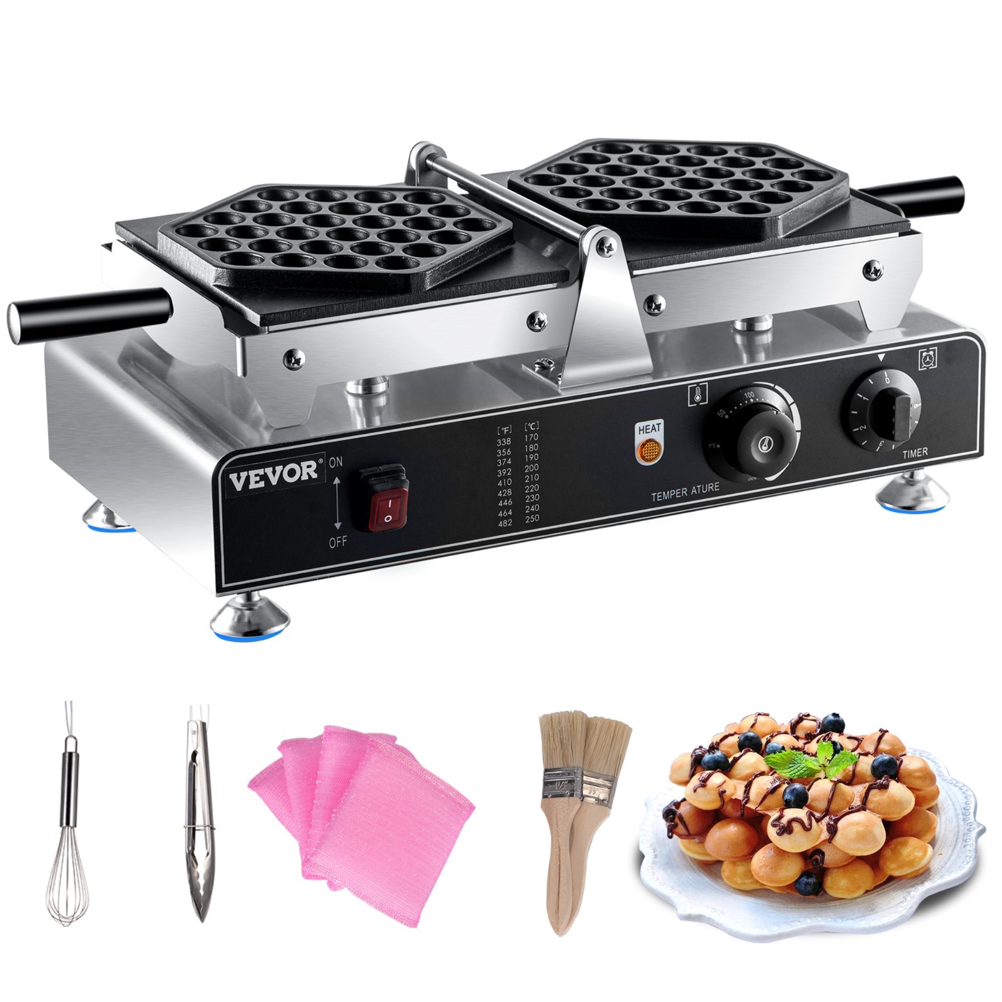 Vevor Commercial Egg Cake Maker Dual-pan Machine 1500w Electric Waffle Maker Sus