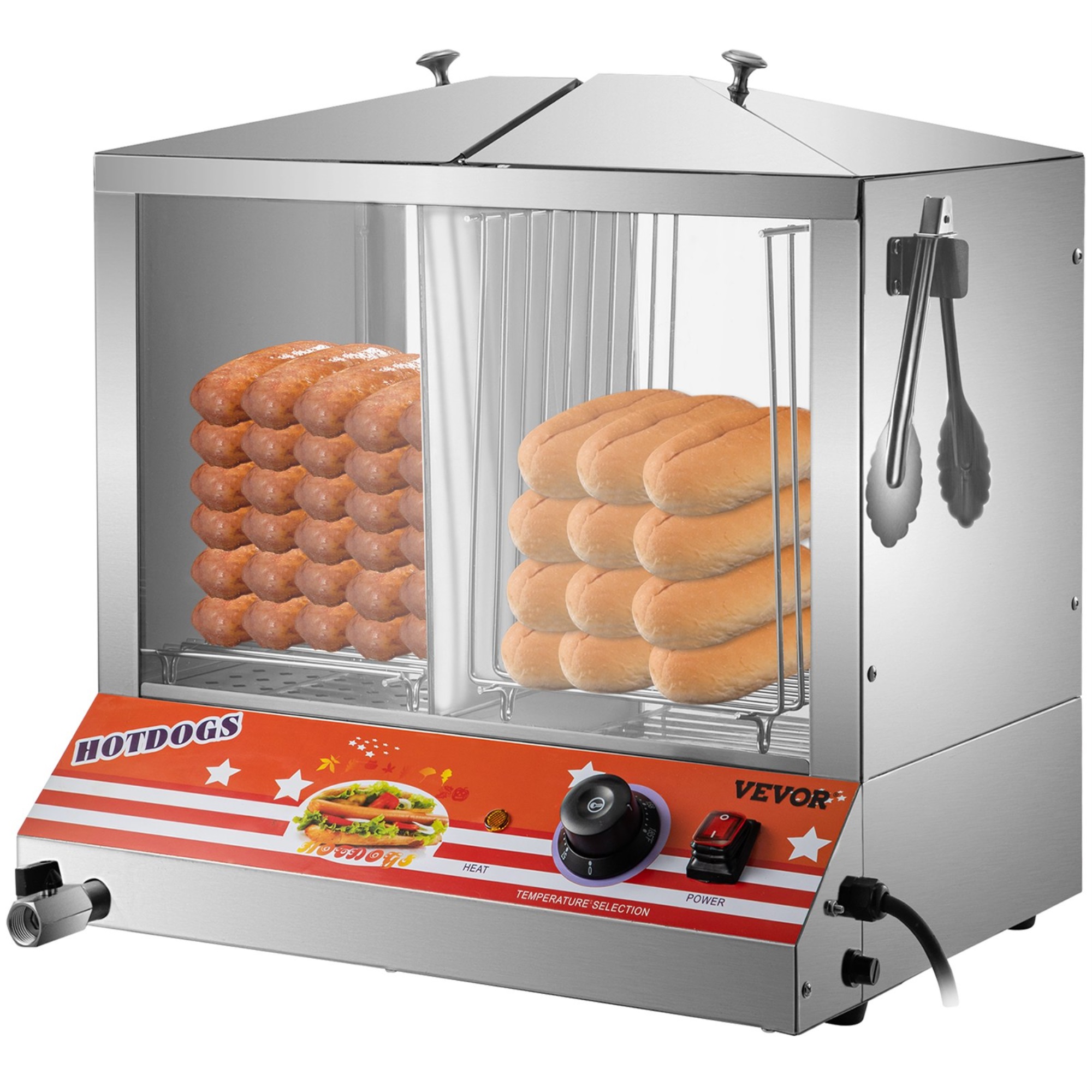 Vevor 1200w Commercial Hot Dog Hut Steamer Electric Top Loading Food Bun Warmer