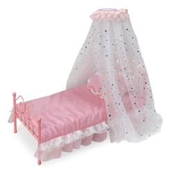 badger basket starlights led lighted canopy metal doll bed with bedding (fits american girl dolls)