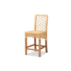 Baxton Studio Moscow Modern Bohemian Natural Brown Rattan and Walnut Brown Finished Wood Counter Stool