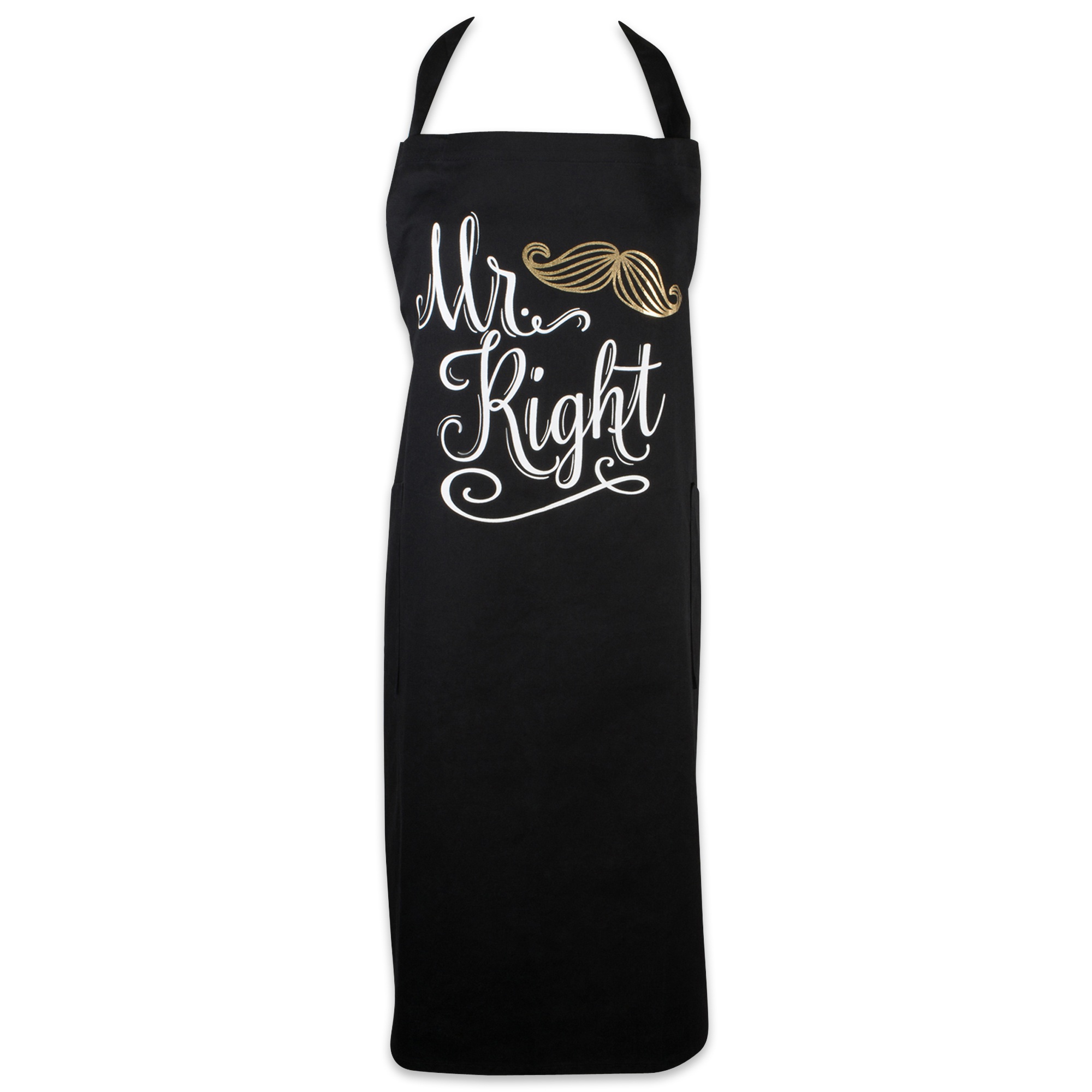 DII CAMZ38743 Cotton Mr. Right Men Apron with Pocket and Extra Long Ties Perfect for Holiday, Housewarming and Wedding Gift, 35 