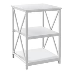 MONARCH SPECIALTIES INC I 3599 Rectangular End Accent Nightstand X-Cross Storage Shelves Side Table, White - 26"H