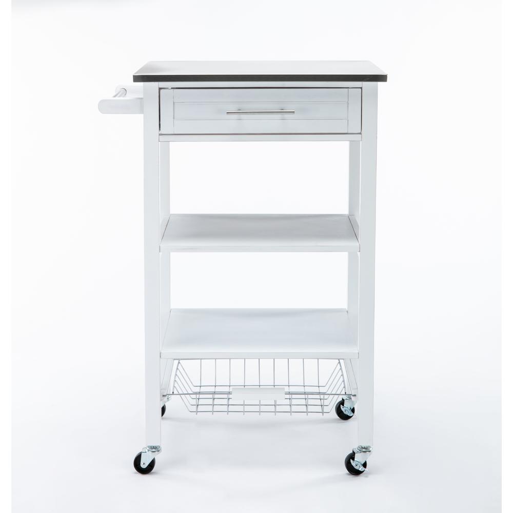 Boraam Hennington Kitchen Cart With Stainless Steel Top, White Wash