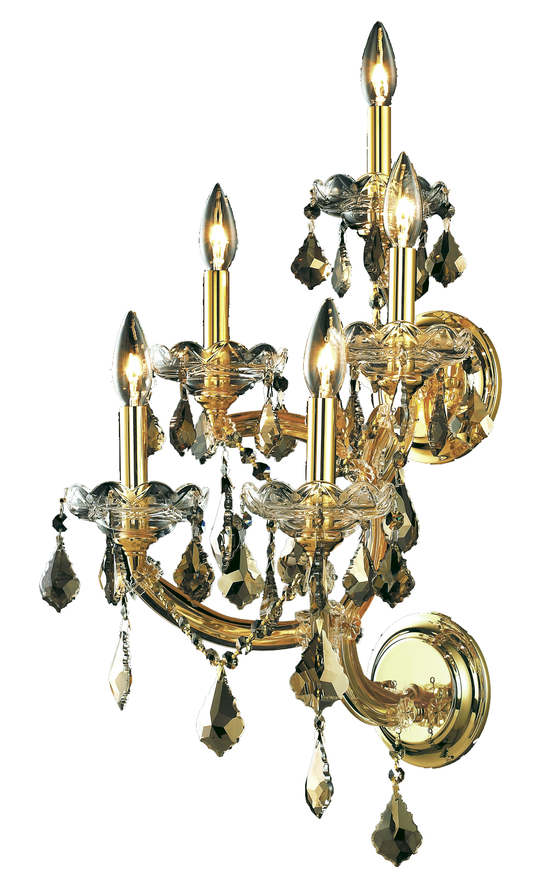 Elegant Lighting Maria Theresa 5 light Gold Wall Sconce Golden Teak (Smoky) Royal Cut Crystal