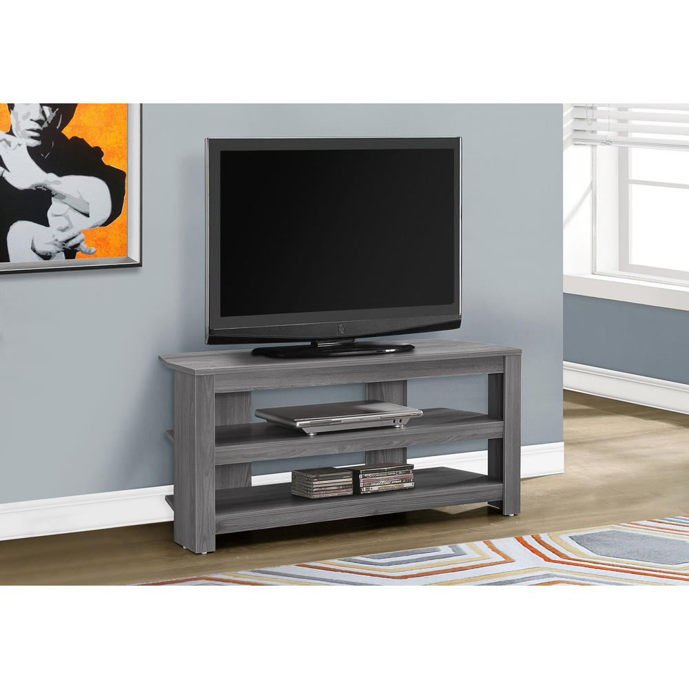 Monarch Specialties Tv Stand, 42 Inch, Console, Media Entertainment Center, Storage Shelves, Living Room, Bedroom, Laminate, Grey, Contemporary, 