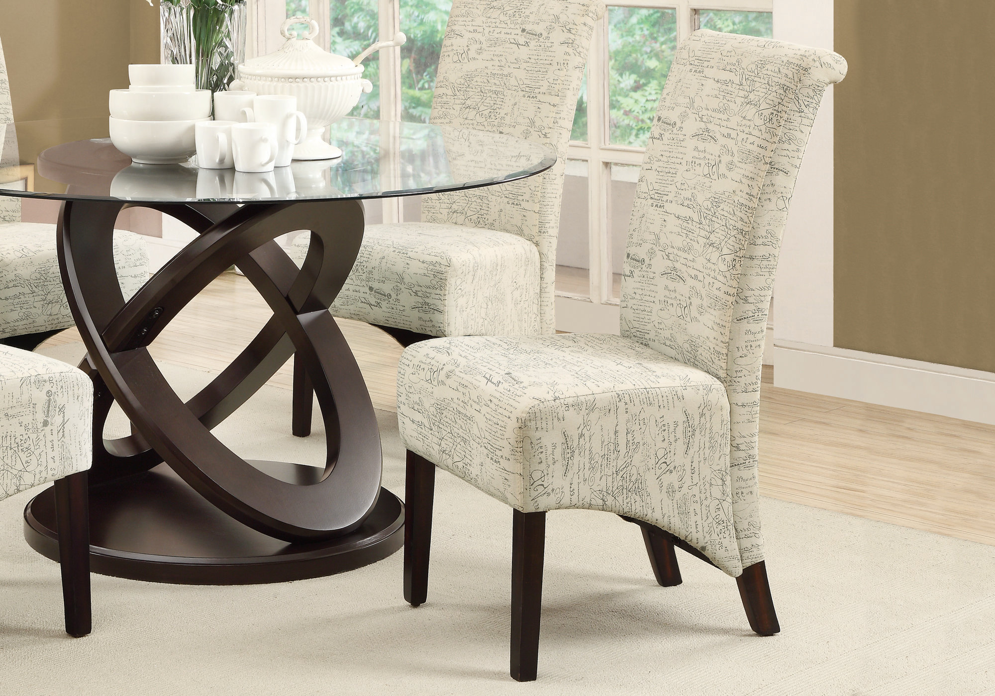 Monarch Specialties Dining Chair, Set Of 2, Side, Upholstered, Kitchen, Dining Room, Fabric, Wood Legs, Beige, Black, Transitional
