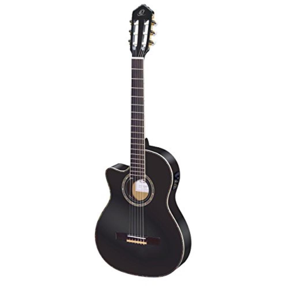 Ortega Guitars Family Series Pro Left-Handed Solid Top Thinline Acoustic-Electric Nylon Classical Guitar with Bag
