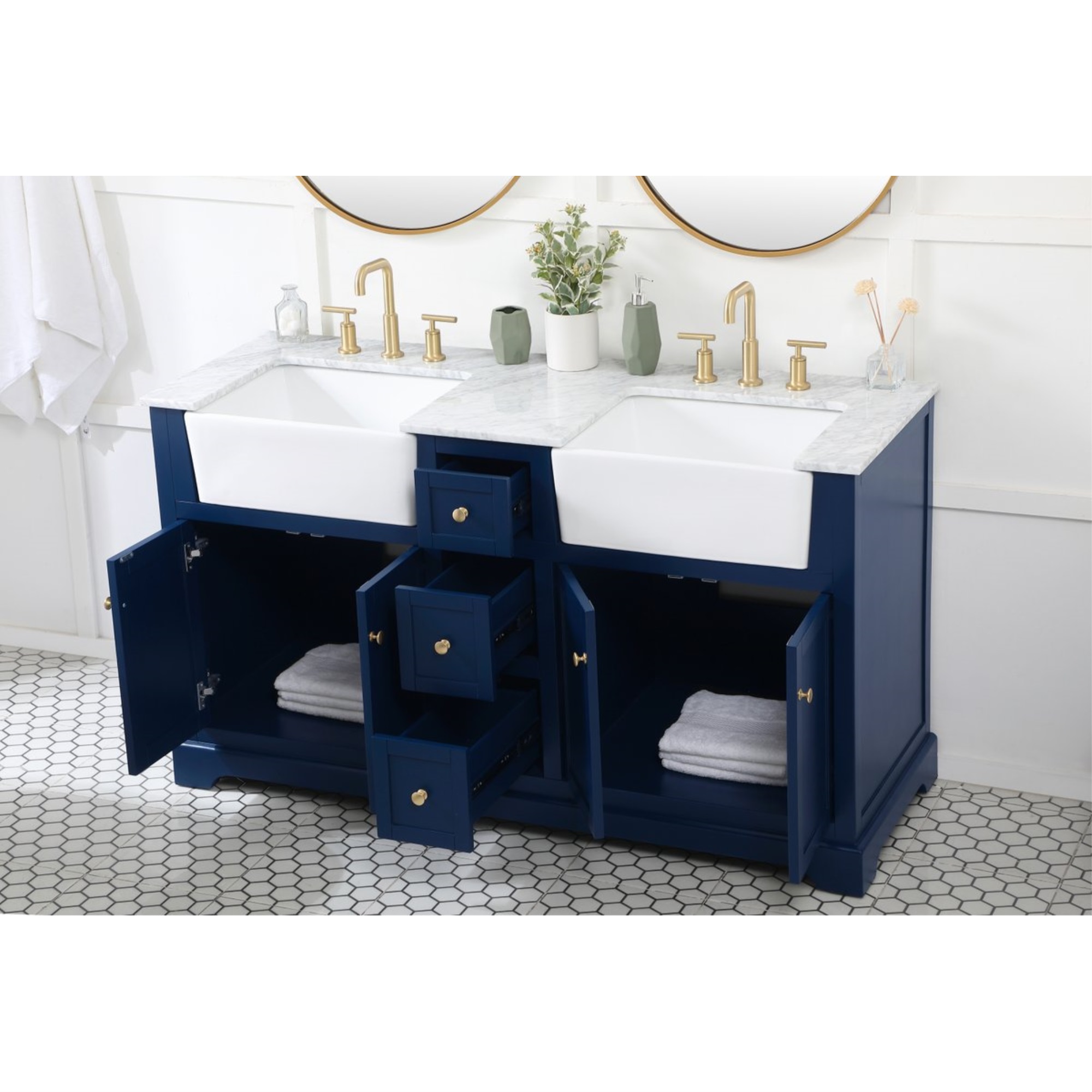 Elegant Decor 60 inch double bathroom vanity in blue