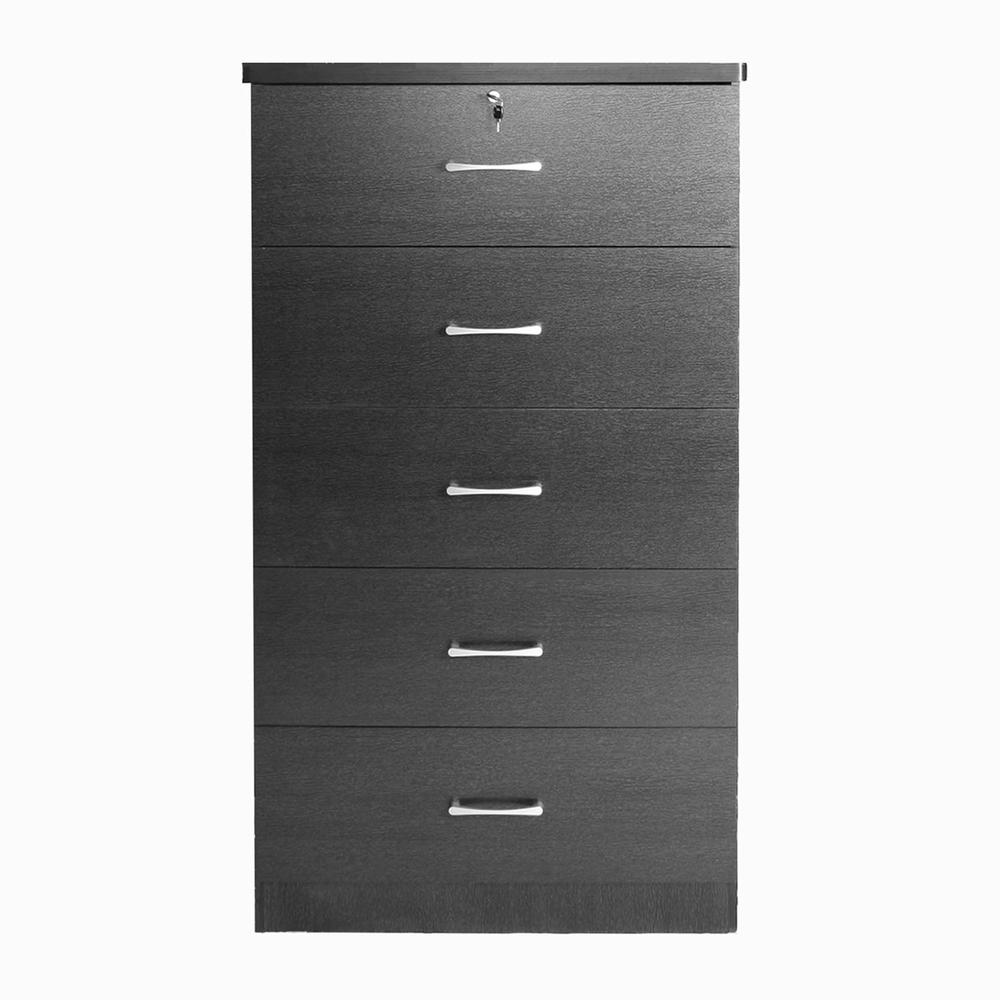 Better Homes Better Home Products Olivia Wooden Tall 5 Drawer Chest Bedroom Dresser in Black