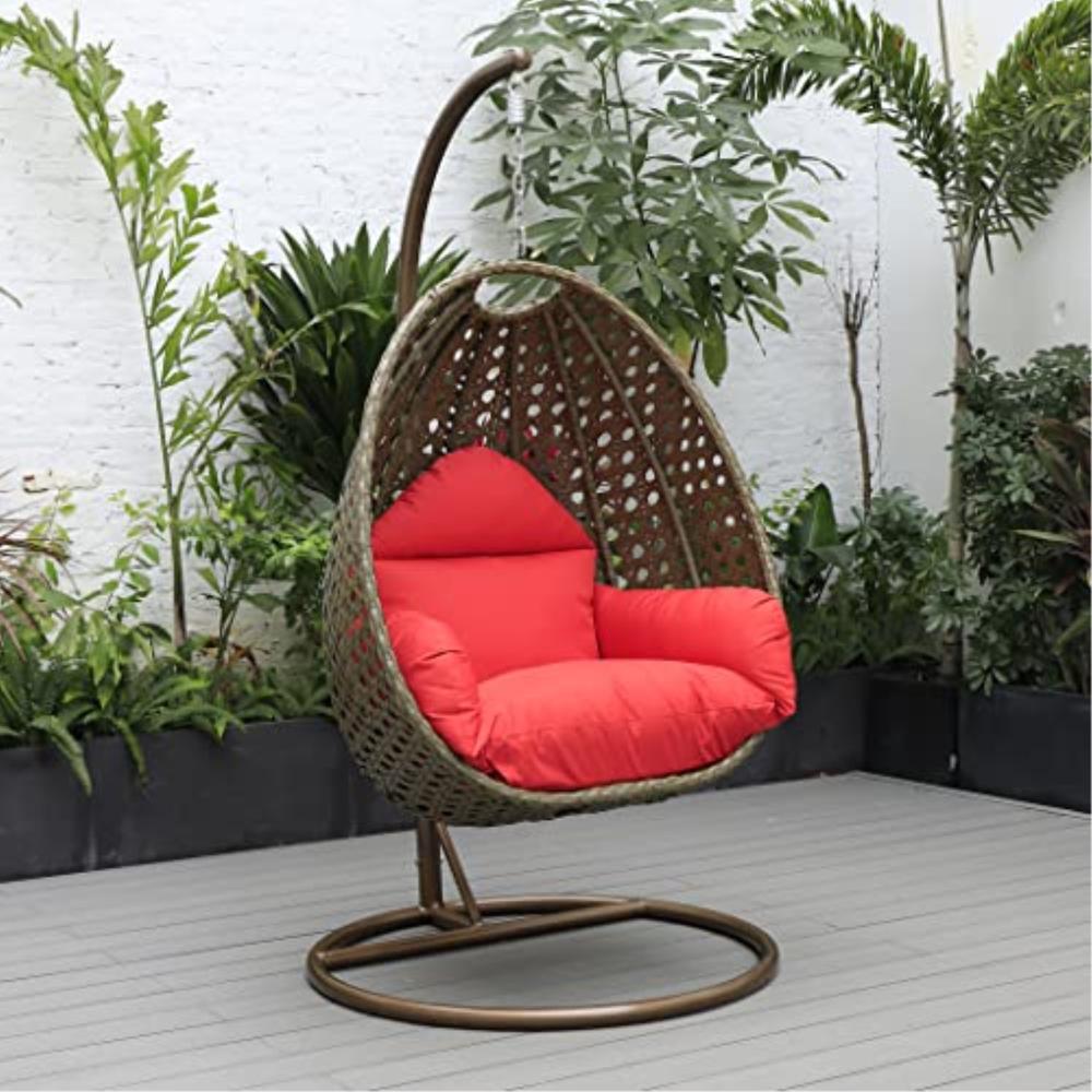 LeisureMod Charcoal Wicker Hanging Egg Swing Chair