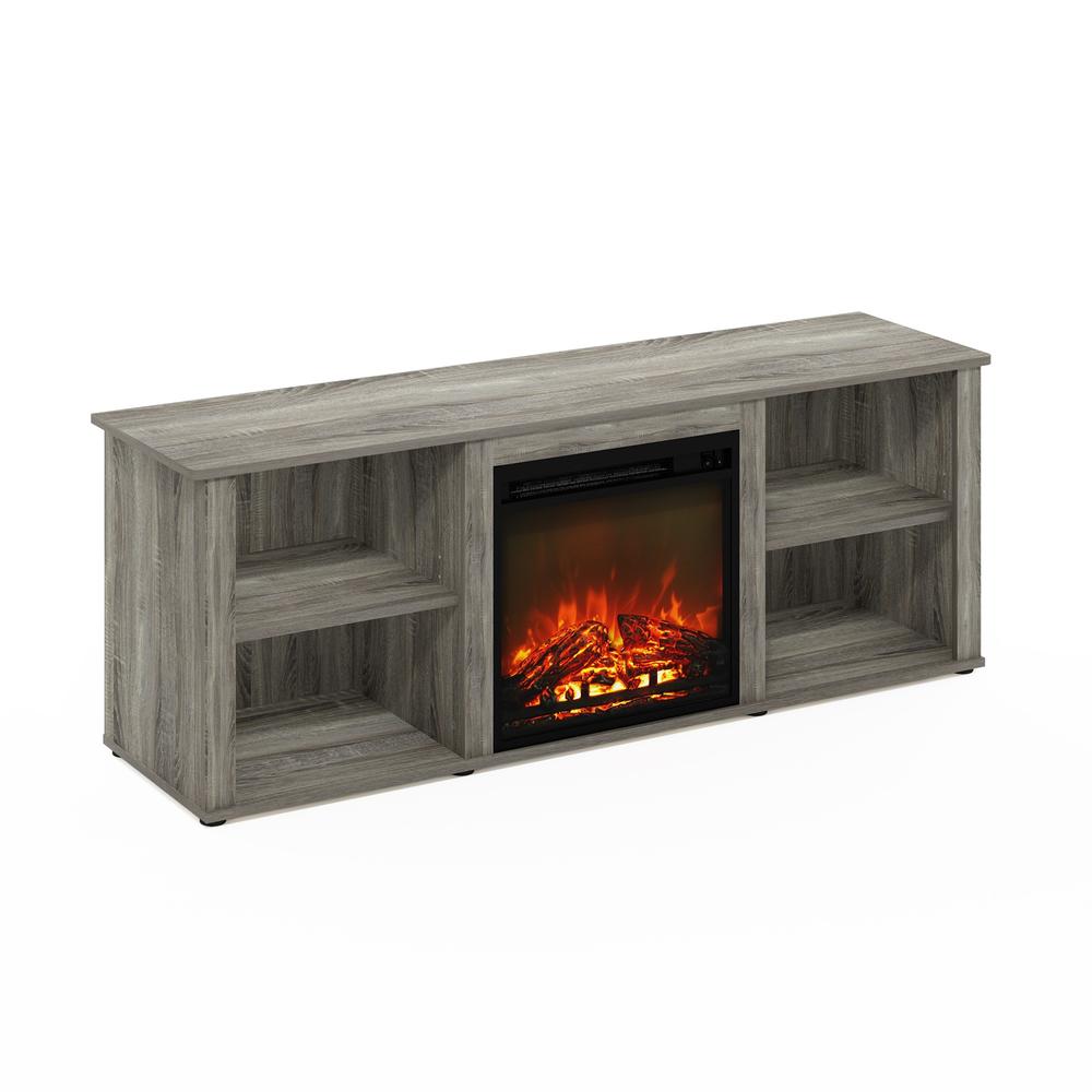 Furinno Montale 60 Inch TV Stand with Fireplace, French Oak Grey