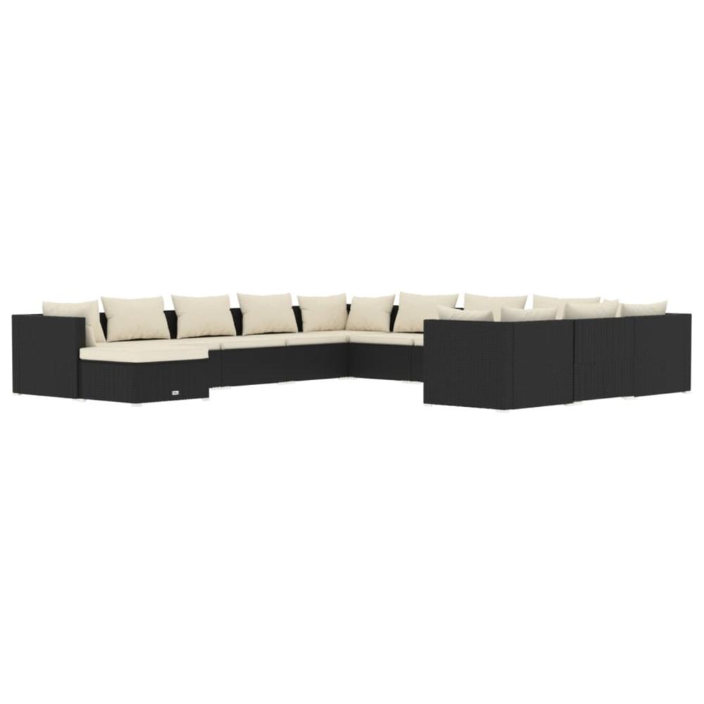vidaXL 12 Piece Garden Lounge Set with Cushions Poly Rattan Black Black