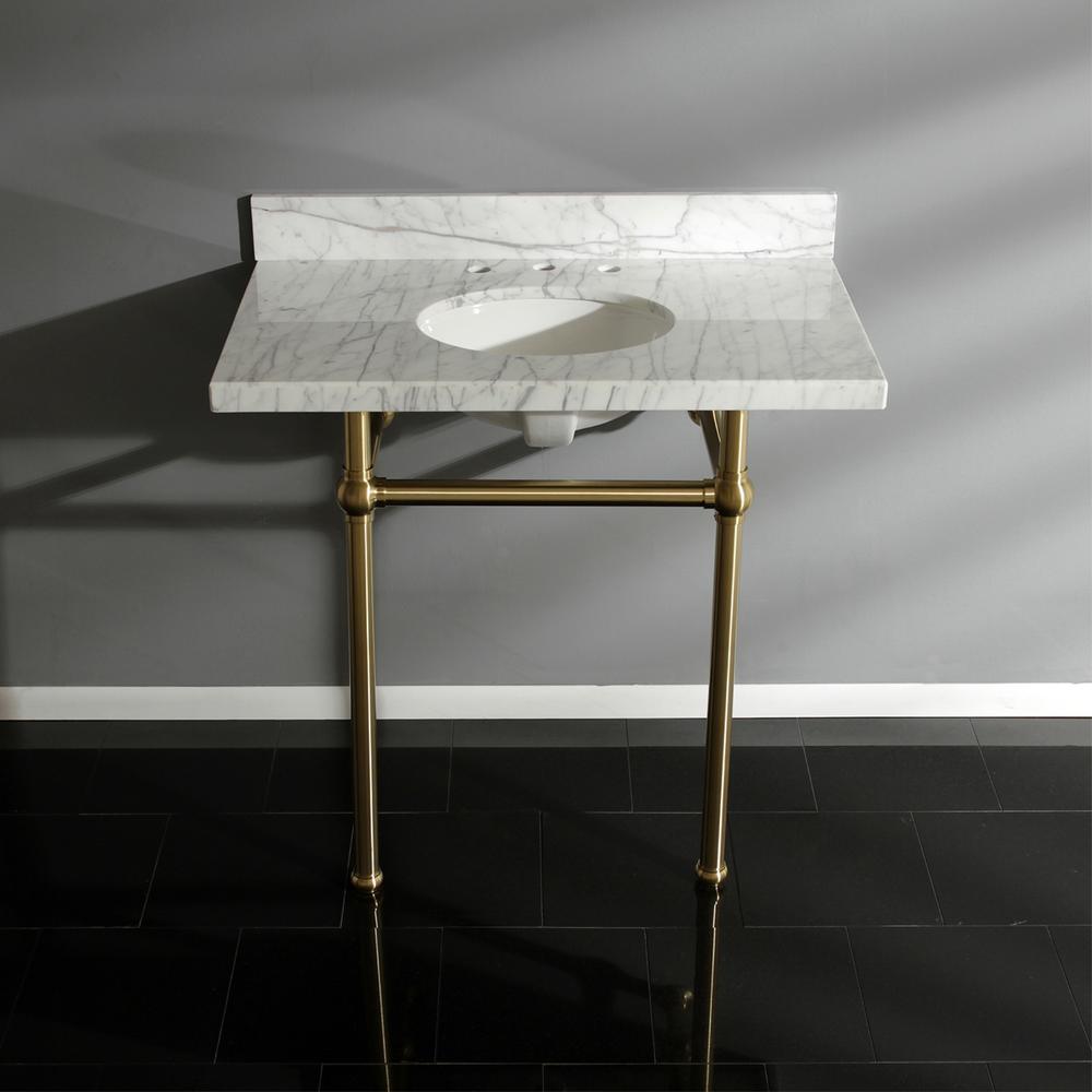 Fauceture Kingston Brass KVPB36MB7 Templeton 36X22 Carrara Marble Vanity Top with Brass Feet Combo, Carrara Marble/Brushed Brass